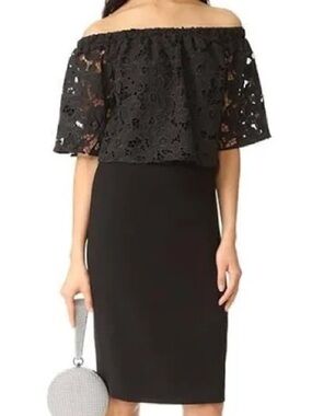 Shoshanna Astor Dress Womens 4 Black Floral Lace Off-the-Shoulder